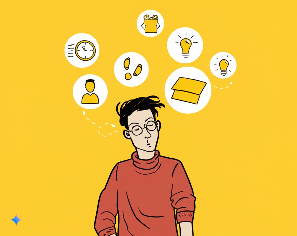 Person with mindfulness technique icons around their head