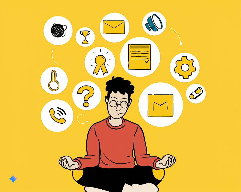 Person meditating with distracting thoughts
